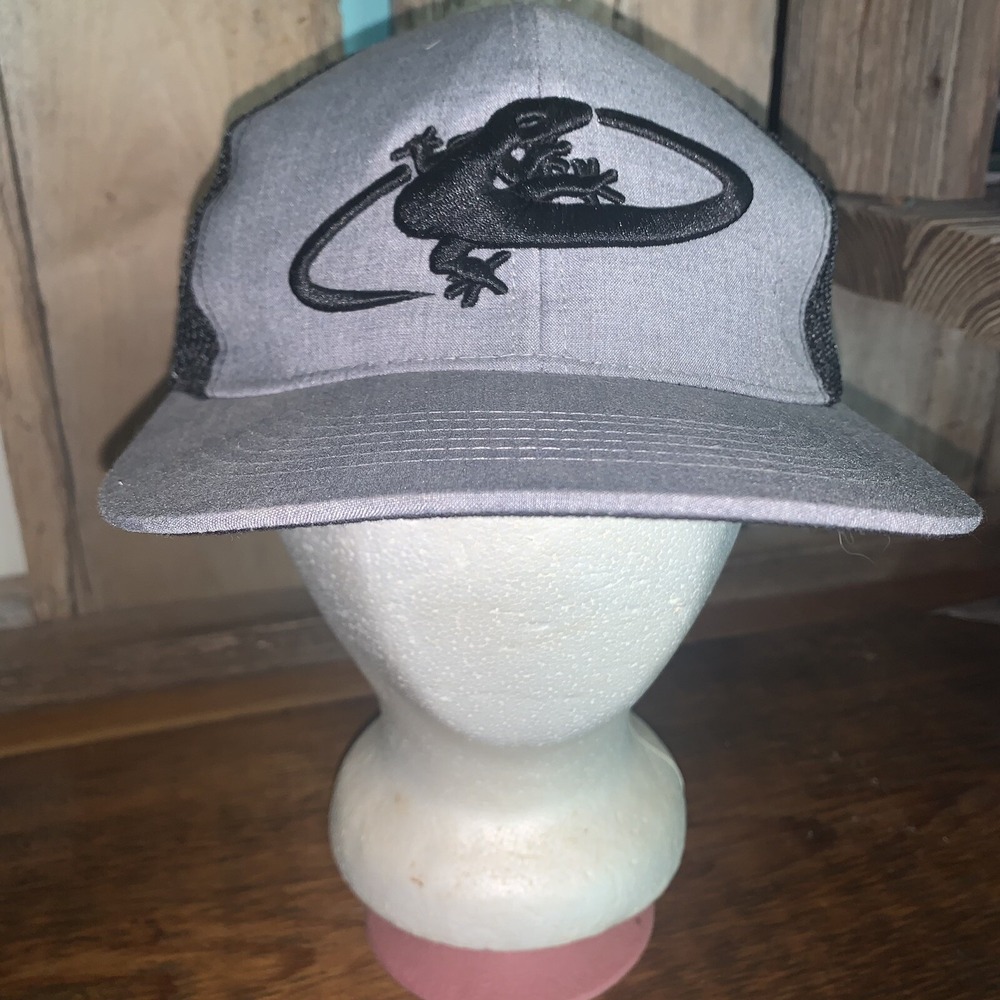 Lizard Skins Truckers Hat Cap SnapBack Mesh‎ Embroidered Lizard Gray Black EUC